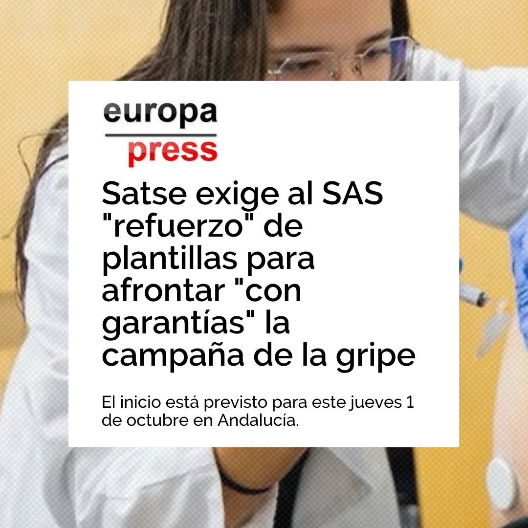 SATSE_Andalucia's tweet photo. 💉Refuerzos para evitar los problemas que se producen siempre en la campaña de la #gripe
🗞️Los medios se hacen eco de las reclamaciones de #SATSE ante el inicio de las vacunaciones en #Andalucía 
✍️¿Tomará medidas esta vez el SAS? https://t.co/FUBF5eKx3I