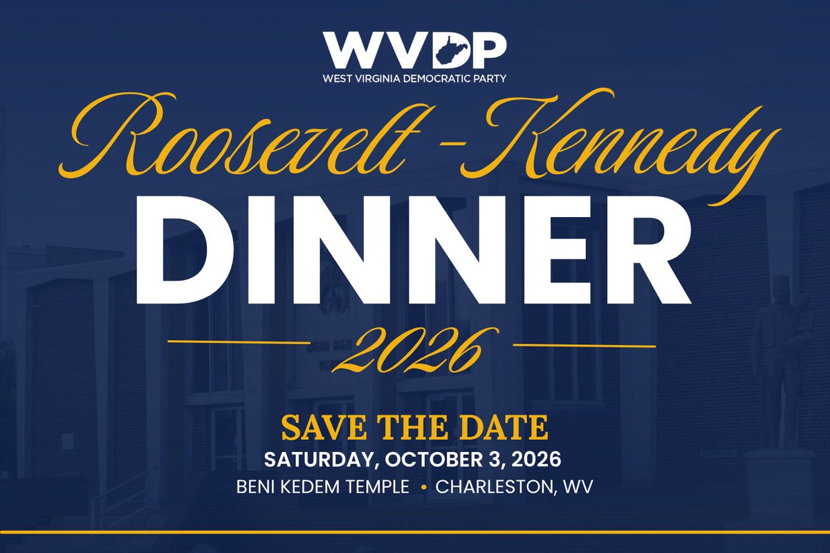 wvdemocrats's tweet photo. Join us this Saturday, October 3, as DNC Chair Ken Martin headlines our 2026 Roosevelt-Kennedy Dinner.  Grab your ticket or reserve a table today!

https://t.co/ATh7Wc0koM https://t.co/DisO85jcyP