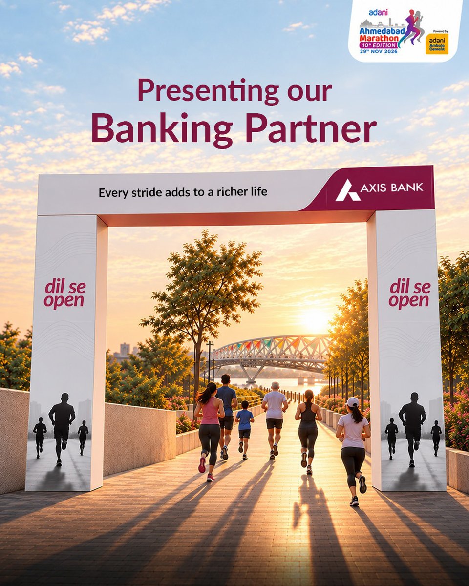 AhmdMarathon's tweet photo. Here’s to a partnership that keeps moving forward 🏃‍♂️

Proud to continue our journey with @AxisBank for the 10th edition of AAM 🤝

[ Adani Ahmedabad Marathon | #Run4OurSoldiers ] https://t.co/FaIRpG4NhP