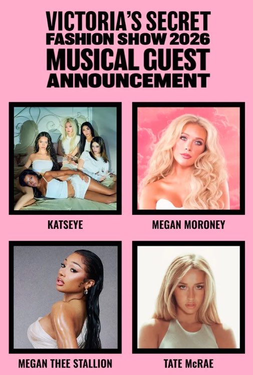 KATSEYEBASE's tweet photo. KATSEYE is set to take the runway at the 2026 Victoria’s Secret Fashion Show on October 18, as they are announced as one of the performers for this year’s show. https://t.co/yjtZ0Yhn7N