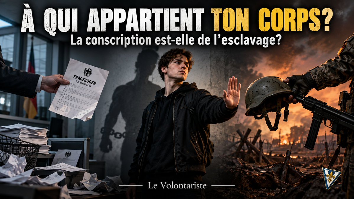 LVolontariste's tweet photo. LA CONSCRIPTION EST-ELLE DE L’ESCLAVAGE?

Pourquoi l’esclavage est-il immoral?

La question semble presque insultante tellement la réponse nous paraît évidente aujourd’hui. Parce qu’on ne possède pas un être humain. Parce qu’on ne peut pas disposer de son corps contre sa volonté. Parce qu’on ne peut pas décider où il travaillera, ce qu’il fera, où il ira et jusqu’où il devra risquer sa vie simplement parce qu’une autorité prétend avoir ce droit sur lui.

Aujourd’hui, ce principe nous paraît tellement fondamental que l’esclavage est interdit presque partout sur la planète. Pourtant, pendant des millénaires, l’humanité l’a considéré comme parfaitement normal. Des civilisations entières, parmi les plus avancées de leur époque, ont pratiqué l’esclavage sans y voir la contradiction morale qui nous saute aujourd’hui aux yeux.

Il a fallu un changement profond des mœurs pour arriver à cette idée pourtant extraordinairement simple :

Un être humain n’appartient pas à un autre être humain.

Excellent.

Gardons ce principe en mémoire quelques minutes.

Parce que maintenant, j’aimerais parler de conscription.

L’Allemagne a recommencé cette année à recenser sa jeunesse en fonction de ses besoins militaires. Depuis janvier 2026, les jeunes Allemands de 18 ans reçoivent un questionnaire militaire. Les hommes ont l’obligation d’y répondre. Le service demeure volontaire pour l’instant, mais la nouvelle législation prévoit explicitement la possibilité d’une conscription selon les besoins si le nombre de volontaires devient insuffisant ou si la situation sécuritaire l’exige.

Et certains jeunes Allemands ont décidé de répondre à leur manière. Manifestations, refus de collaborer, questionnaires déchirés ou détruits. J’en ai même vu manger leur questionnaire. Il faut reconnaître un certain talent pour la protestation administrative. Difficile de classer le formulaire lorsqu’il est rendu dans l’estomac du destinataire.

Et vous savez quoi?

Je les comprends.

Parce qu’avant de discuter de Russie, d’Ukraine, de l’OTAN, de frontières ou de la grande partie d’échecs géopolitique jouée par des gens qui, curieusement, ne seront probablement jamais dans la tranchée, j’aimerais qu’on réponde à une question beaucoup plus fondamentale :

À qui appartient votre corps?

Prenons la conscription dans sa forme la plus simple.

Vous ne voulez pas être soldat, mais l’État décide que vous le serez. Vous ne voulez pas abandonner votre travail, vos études ou votre famille, mais l’État décide que vous le ferez. Vous ne voulez pas prendre une arme, mais l’État vous l’ordonne. Vous ne voulez pas aller tuer un autre être humain que vous ne connaissez pas et qui, probablement, préférerait lui aussi être chez lui avec sa famille plutôt que de vous tirer dessus, mais l’État considère que ce choix ne vous appartient plus.

Vous ne voulez pas risquer votre vie pour cette cause?

Dommage.

Quelqu’un d’autre vient de décider que votre vie vaut ce risque.

Et si vous refusez, alors apparaît ce qui se cache toujours derrière l’autorité politique lorsqu’on arrive au bout de la discussion : la contrainte. Amendes, sanctions, prison et, selon les pays, les époques et les circonstances, parfois beaucoup plus.

Alors expliquez-moi quelque chose.

Quelle est exactement la différence morale fondamentale entre dire « ton corps m’appartient et tu travailleras pour moi » et dire « ton corps appartient temporairement à la collectivité et tu iras tuer ou mourir pour nous »?

Attention, parce que je vois déjà arriver l’objection à cent kilomètres.

Non, je ne prétends pas que l’esclavage historique et la conscription sont identiques. Évidemment qu’ils ne le sont pas. L’histoire, les institutions, la durée et les conditions sont différentes.

Je parle du principe moral.

Dans les deux cas apparaît une prémisse que nous prétendons pourtant avoir abandonnée : dans certaines circonstances, une autorité peut acquérir suffisamment de droits sur votre corps pour passer outre votre consentement et vous contraindre à travailler pour une fin qu’elle a déterminée.

Dans le cas de la conscription, cette fin peut même inclure votre mort.

Voilà le problème.

Et je connais déjà la réponse.

« Oui, mais en temps de guerre... »

Ah! La fameuse urgence.

Cette petite formule magique grâce à laquelle les principes les plus fondamentaux deviennent soudainement négociables.

Nous avons des droits... mais il y a une urgence.

Nous avons une liberté de conscience... mais il y a une urgence.

Votre corps vous appartient... mais il y a une urgence.

Vous êtes libre... mais il y a une urgence.

C’est fascinant comme nos principes sont solides lorsque rien ne vient réellement les mettre à l’épreuve.

Pourtant, c’est précisément dans l’urgence qu’un principe prend toute sa valeur. Un principe qui n’existe que lorsqu’il est facile et sans conséquence de le respecter n’est pas une véritable limite au pouvoir. C’est simplement une permission conditionnelle accordée par celui qui conserve le pouvoir de la retirer.

Mais allons encore plus loin.

Parce qu’avant de me demander de mourir pour mon pays, j’aimerais savoir une petite chose :

Qu’est-ce que vous me demandez exactement de défendre?

Il y a 25 ou 30 ans, ma réponse aurait probablement été très différente. J’aurais probablement accepté de défendre le Canada, parce que je croyais profondément à certaines choses. À une société libre. À la prospérité. À la liberté de conscience. À la responsabilité individuelle. À une certaine culture. À l’idée que l’État existait essentiellement pour protéger nos droits plutôt que pour gérer progressivement chaque aspect de notre existence.

Aujourd’hui?

Je ne reconnais pratiquement plus le pays que je pensais défendre.

Et voilà qu’un jour, peut-être, quelqu’un pourrait venir m’expliquer que je dois maintenant risquer ma vie pour le sauver.

Sauver quoi, exactement?

La monarchie canadienne? Le gouvernement du jour? Ottawa? Le territoire? Le drapeau? Le roi?

« Pour le Roi et la patrie! »

Excusez-moi si l’enthousiasme tarde un peu à monter.

Un drapeau n’a jamais eu besoin de ma protection. Ma famille, oui. Mes enfants, oui. Mes voisins, probablement. Ma liberté, certainement.

Mais l’État canadien et les gens que j’aime ne sont pas la même chose.

Et c’est peut-être l’une des plus grandes confusions entretenues par le patriotisme politique. On mélange volontairement le pays, la population, la culture, le territoire, nos proches et l’appareil gouvernemental comme s’il s’agissait d’une seule et même chose.

Ce n’est pas le cas.

Défendre ma famille n’est pas défendre Ottawa. Défendre ma communauté n’est pas défendre le gouvernement du jour. Défendre ma culture n’est pas défendre une bureaucratie. Et défendre ma liberté n’est certainement pas synonyme de défendre automatiquement toutes les institutions qui prétendent la représenter.

Alors imaginons que demain les États-Unis envahissent le Canada.

Ou la Russie.

Ma première question ne serait pas : « Où est mon fusil? »

Ce serait :

« Qu’est-ce que je possède aujourd’hui que vous me demandez de mourir pour conserver? »

Parce que mourir simplement pour remplacer un gouvernement qui prélève mes impôts, réglemente mon existence et prétend savoir ce qui est bon pour moi par un autre gouvernement qui prélèvera mes impôts, réglementera mon existence et prétendra savoir ce qui est bon pour moi ne déclenche pas exactement chez moi une irrésistible envie de charger la baïonnette au canon.

Changer de couronne n’est pas nécessairement défendre sa liberté.

Et si vous voulez que quelqu’un risque volontairement sa vie pour votre société, voici peut-être une idée complètement révolutionnaire :

Construisez une société qu’il considère digne d’être défendue.

Vous voulez du patriotisme? Donnez aux gens quelque chose qu’ils aimeront suffisamment pour vouloir le protéger.

Vous voulez des soldats? Convainquez-les.

Vous voulez que des hommes et des femmes soient prêts à sacrifier leur vie pour vos institutions? Faites en sorte que ces institutions méritent leur sacrifice.

Parce que lorsque vous devez menacer quelqu’un de prison pour le convaincre que sa société est tellement merveilleuse qu’il devrait accepter de mourir pour elle, il y a quand même une petite contradiction qui mériterait quelques minutes de réflexion.

Peut-être que le problème n’est pas son manque de patriotisme.

Peut-être devriez-vous commencer à vous demander pourquoi il refuse.

Pour ma part, ma réponse est déjà connue.

Si demain le gouvernement canadien m’ordonne de partir tuer des Russes, des Américains ou n’importe quel autre être humain pour une guerre à laquelle je ne consens pas, ma réponse sera non.

Mettez-moi en prison.

Ma réponse restera non.

Ma conscience n’appartient pas au gouvernement. Mon corps n’appartient pas au gouvernement. Ma vie n’appartient pas au gouvernement.

Je peux choisir de risquer ma vie pour défendre ma famille. Je peux choisir de défendre mes voisins. Je peux même choisir de défendre mon pays si je crois suffisamment à ce qu’il représente.

Mais remarquez le mot qui revient.

CHOISIR.

Parce que c’est précisément ce mot que l’autorité semble toujours oublier lorsque survient l’urgence.

Si vous prétendez défendre ma liberté en m’emprisonnant lorsque je refuse de tuer pour elle, nous avons un sérieux problème de définition.

Et si vous devez finalement utiliser la violence contre moi pour m’obliger à risquer ma vie au nom de ma liberté, alors vous venez peut-être de démontrer exactement pourquoi je refusais de me battre pour vous au départ.

Alors permettez-moi cette dernière question :

Quelle liberté sommes-nous exactement en train de défendre?

— Le Volontariste

#Liberté #Conscription