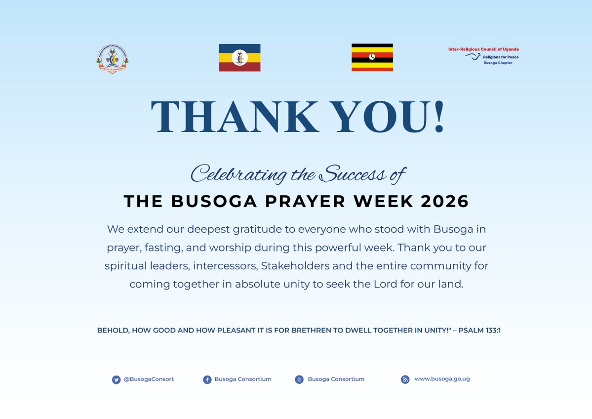BusogaConsorti1's tweet photo. Thank you for praying with us.🙏🏽 

To everyone who prayed, participated, supported and stood with us throughout the 2026 Busoga Prayer Week we are truly grateful.