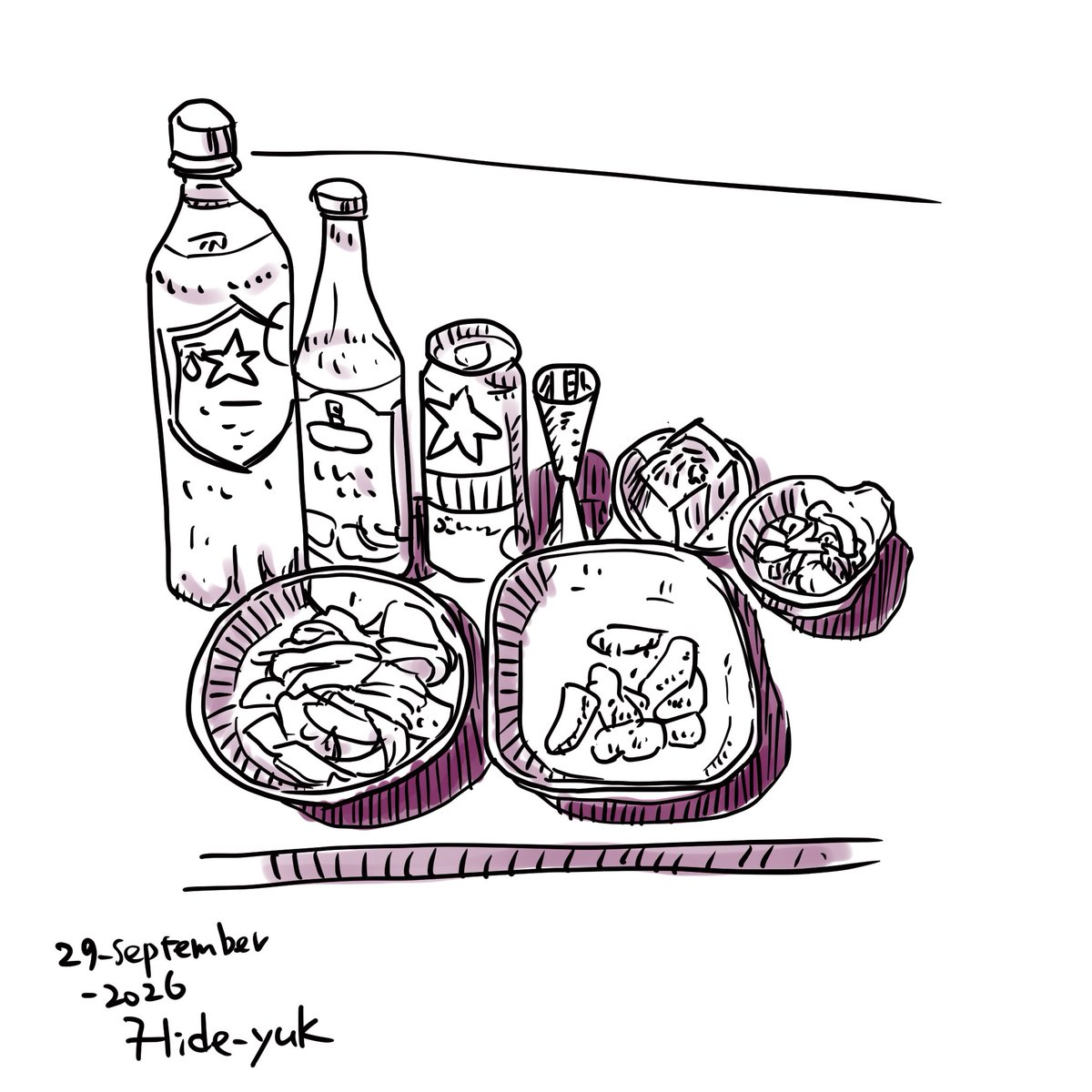 hidebosan's tweet photo. latihan. makan malam pada hari ini. 今日の夕食。 #sketsapen #pensketch  #sketch #clipstudio #makanan https://t.co/WjqFD6AlqV