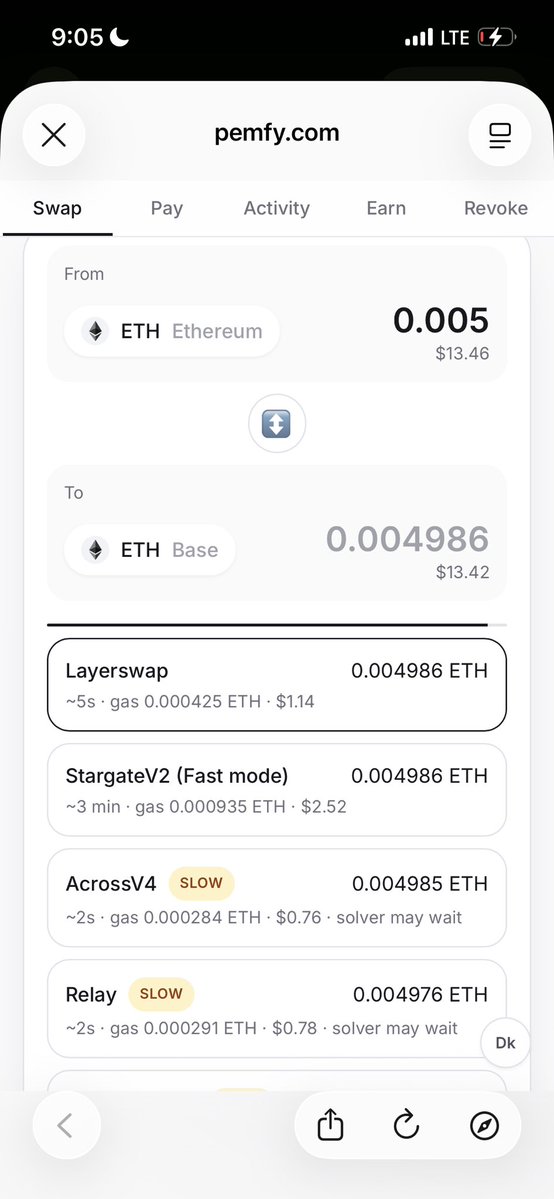 heisvineee's tweet photo. imagine needing 4 different tabs just to send someone $50.

bridge here.
swap there.
switch networks.
pray you picked the right chain.

crypto shouldn’t be this complicated.

that’s exactly why @Pemfycom caught my attention.

the interesting part isn’t even the token.

it’s the problem they’re trying to solve.

you want to swap assets?

↝ find a route
↝ compare quotes
↝ switch networks
↝ approve
↝ sign

someone wants to pay you?

↝ send a long wallet address
↝ explain the chain + token
↝ hope they don’t mess it up

Pemfy is trying to put that experience in one place.

connect your wallet, choose what you’re sending and receiving, compare the route, then sign yourself.

no account.
no seed phrase.
no custody.

then there’s the payment-link side.

instead of sending someone a wallet address and instructions, you create a link with the chain, token, destination and optional amount.

they open it, connect their wallet and pay.

useful for creators, freelancers, communities and eventually merchants.

but Pemfy is extremely early.

anonymous team, tiny traction, no public audit or meaningful usage data yet — and the first $PEMFY launch was abandoned and refunded.

the new token launch is still pending.

so i’m not calling it the next big thing.

i’m watching to see if the product works, whether real usage follows, and how they handle the relaunch.

because turning

“i need to move crypto”

into

“just send me the Pemfy link”

is a much more interesting story than another token launching on Solana.

early days.

let’s see what they build.