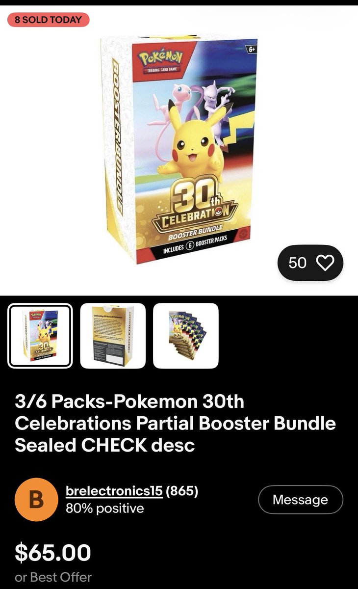 Ricepattyx's tweet photo. There are actual lobotomites putting up PARTIAL booster bundles on eBay for lower the price. One pack being essentially 20$ is fucking insane 😂😂😂 fuck these absolute degens https://t.co/iik5Rrh8d2