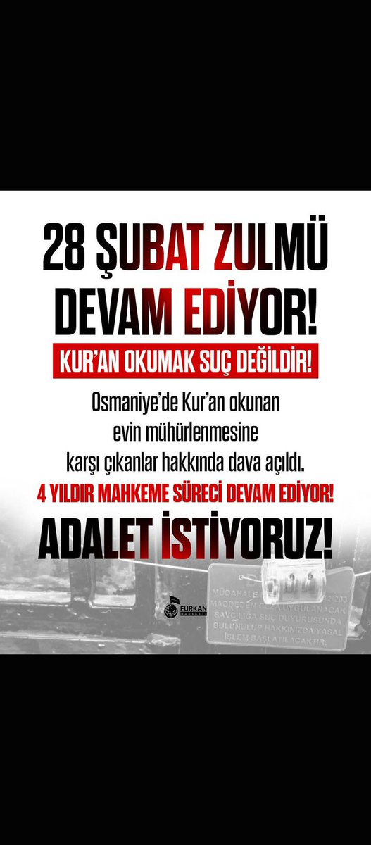 esil_u's tweet photo. #28ŞubatHortladı
#OsmaniyeAdliyesi
#KuranOkumakSuçMu https://t.co/gNQmiVRjN1