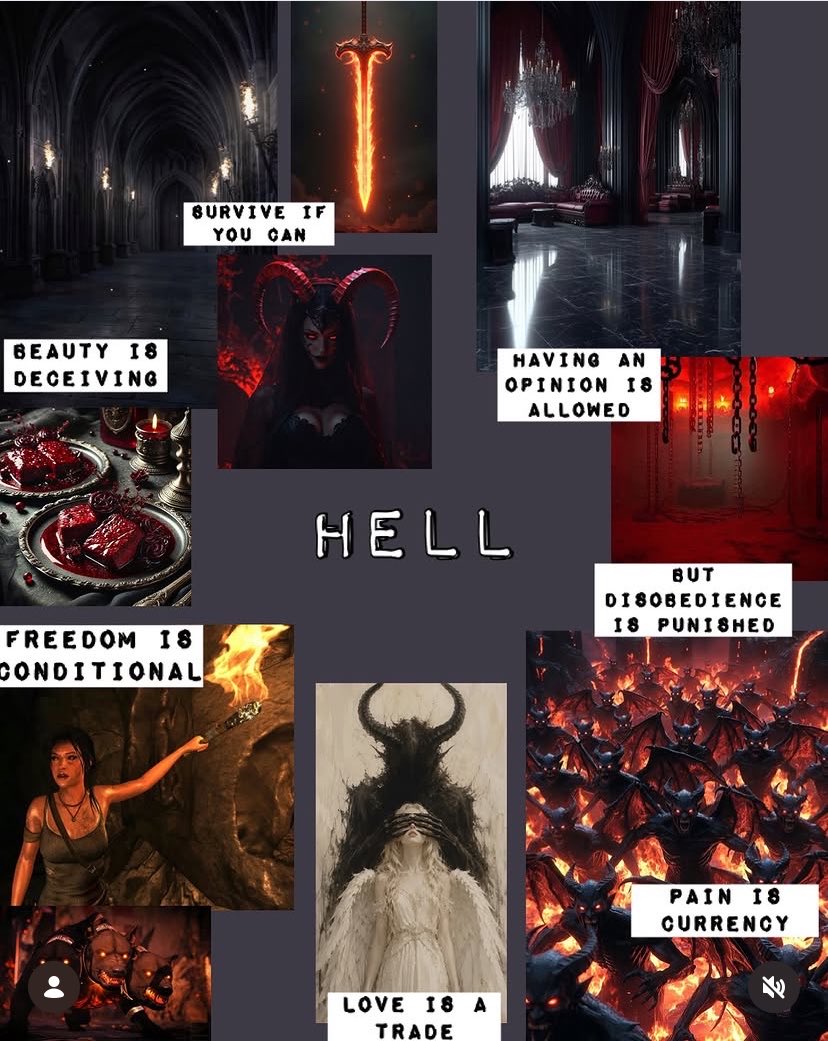 evayacob's tweet photo. Tropes &amp; Vibes: HELL
I wanted to portray Hell as chaotic, but still as a place with a hierarchical system, much like Heaven. Hell has its own rules, but it thrives on trades, exchanges, and bargains. Pain is currency, even among its own inhabitants. https://t.co/K24UOkmEg5