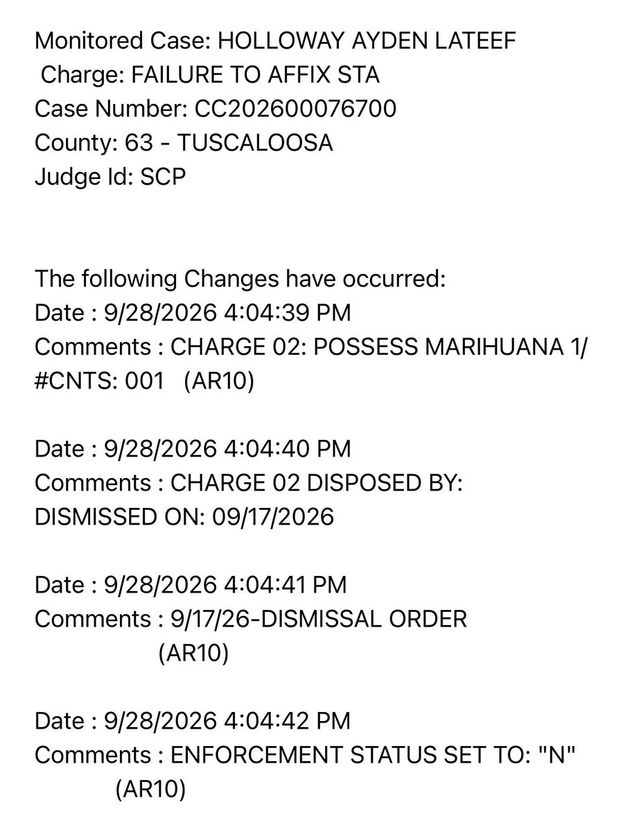 mikerodak's tweet photo. Aden Holloway’s first-degree marijuana charge was dismissed on September 17, according to court records updated Monday afternoon. https://t.co/Xo7opkwQx9