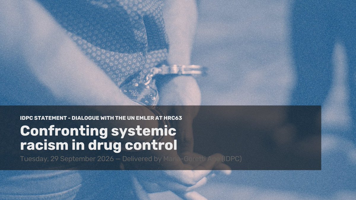 IDPCnet's tweet photo. Punitive drug policies reinforce systemic racism in law enforcement.

At #HRC63, IDPC &amp; partners welcomed UN EMLER’s recognition of this intersection and called for stronger action by Member States &amp; across the UN drug control system.

Read &amp; share:
https://t.co/YB5ubj7QtA https://t.co/uNdaHnOBW6