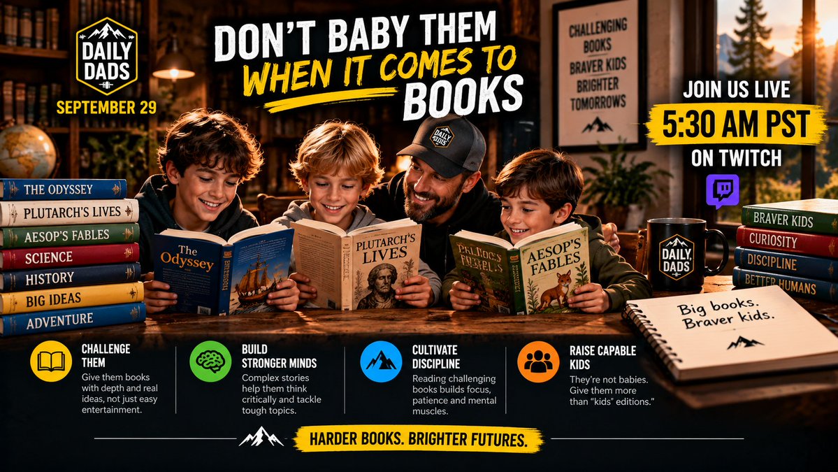 MyDailyDads's tweet photo. WE’RE LIVE!
Are we underestimating what our kids can handle?
Today we’re talking about challenging our kids with harder books, bigger ideas, and opportunities to stretch their minds.
#DailyDads #Parenting #RaiseReaders
@DRouzaud @FaithIronFit @Beuks605 @veeamigos n https://t.co/5lLy0aBmoh