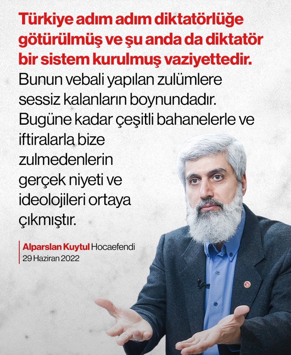 FurkanH41's tweet photo. Türkiye adım adım diktatörlüğe götürülmüş ve şu anda da diktatör bir sistem kurulmuş vaziyettedir. Bunun vebali yapılan zulümlere sessiz kalanların boynundadır.

#28ŞubatHortladı
#OsmaniyeAdliyesi
#KuranOkumakSuçMu https://t.co/aEEocnTzZD