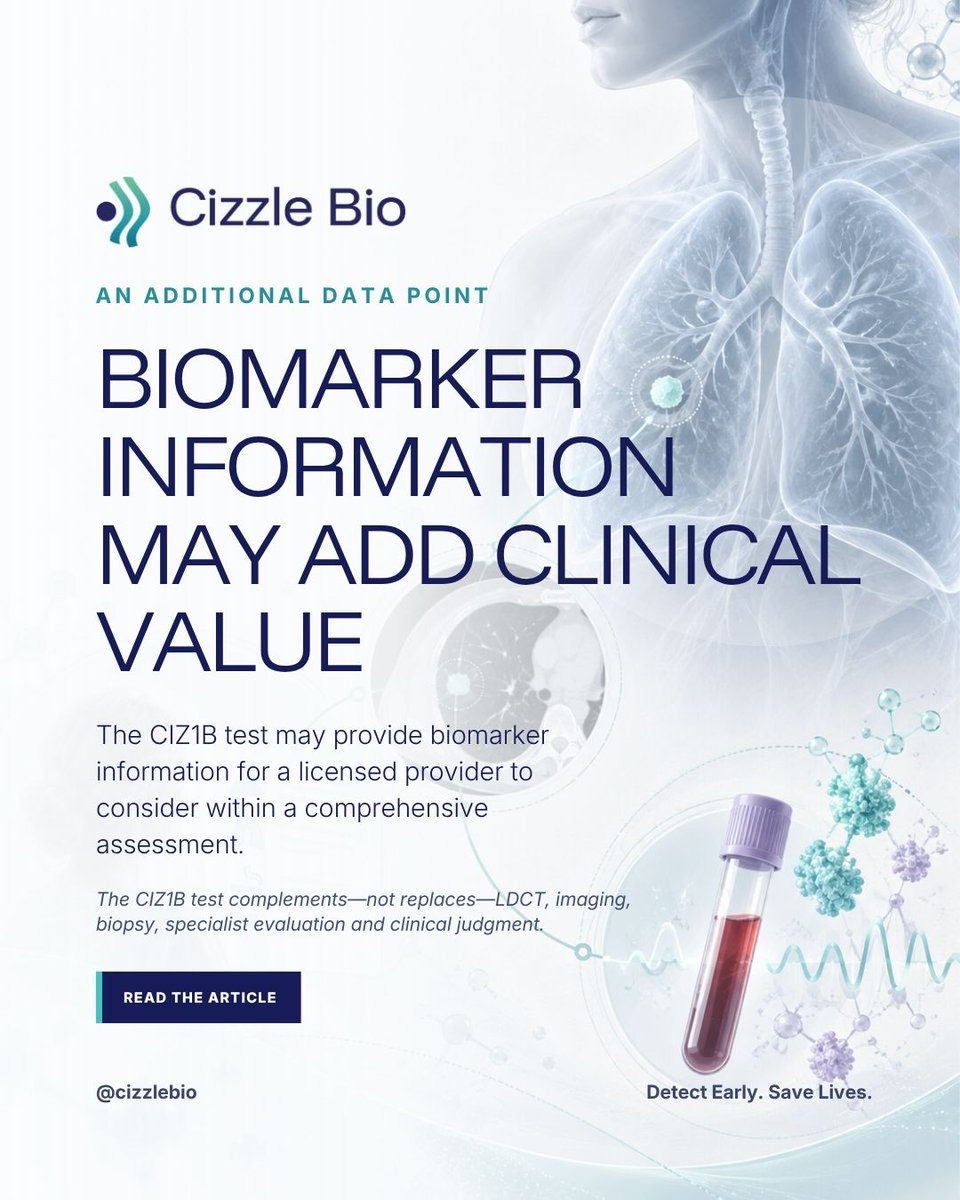 CizzleBio's tweet photo. DFW clinicians: The CIZ1B test may provide an additional biomarker data point when assessing patients with indeterminate pulmonary nodules. It complements—not replaces—imaging and clinical judgment. Read the article:
https://t.co/RIIDt9cNHo https://t.co/MWjEUnbxDD