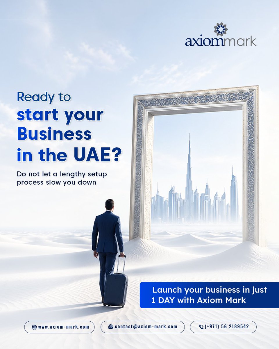 axiom_mark's tweet photo. Start your UAE business without the usual red tape.
With Axiom Mark, get expert guidance and optional same-day setup depending on your activity.
• Less hassle
• Faster process
• Expert support
Ready to launch? DM us to get moving.
#AxiomMark #UAEBusiness #DubaiBusiness https://t.co/gienpfJSXj