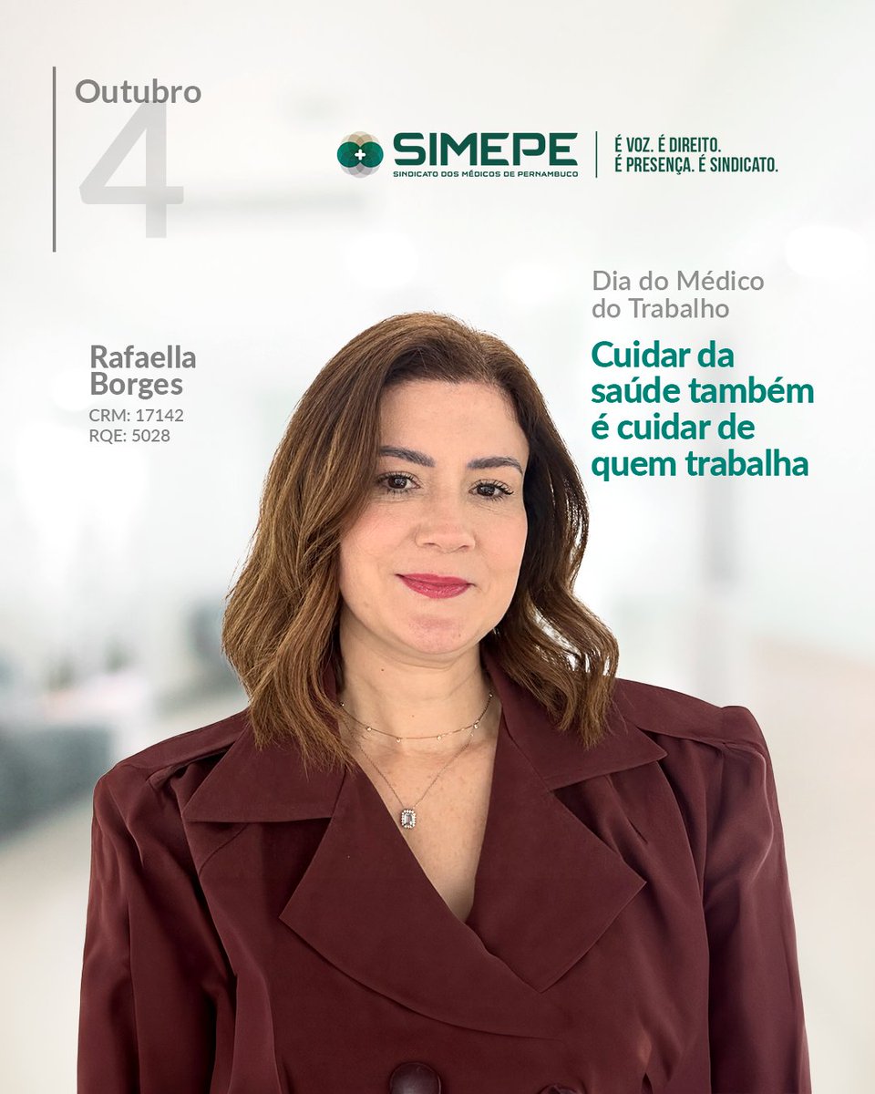imprensasimepe's tweet photo. No Dia do Médico do Trabalho, o Simepe homenageia os profissionais que dedicam sua atuação à promoção da saúde, à prevenção de agravos e à proteção de trabalhadoras e trabalhadores. Nosso reconhecimento a todos os médicos do trabalho pelo compromisso com o cuidado e com a saúde. https://t.co/UPChpXZt3R