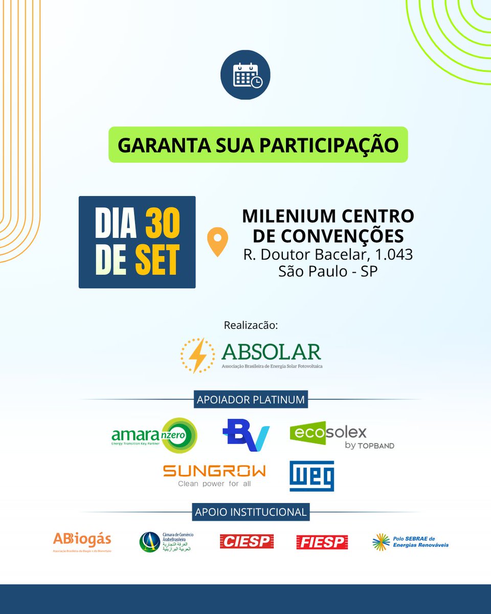 ABSOLAR_Brasil's tweet photo. É AMANHÃ, dia 30 de setembro! E a última chamada é agora.

O ABSOLAR Storage Leaders é o encontro para quem quer estar à frente das oportunidades que estão movimentando o mercado de armazenamento de energia no Brasil.

Conexões estratégicas, novos negócios e acesso a quem está protagonizando esse setor.

Não deixe para depois: garanta agora a sua vaga. Inscreva-se e esteja entre os líderes do armazenamento de energia:
https://t.co/CbP8ukRo7g

E o melhor: tenha 30% de desconto usando o cupom ABSOLAR30.

#StorageLeaders #ABSOLAR #BESS #armazenamentodeenergia #EnergyStorage #setoreletrico