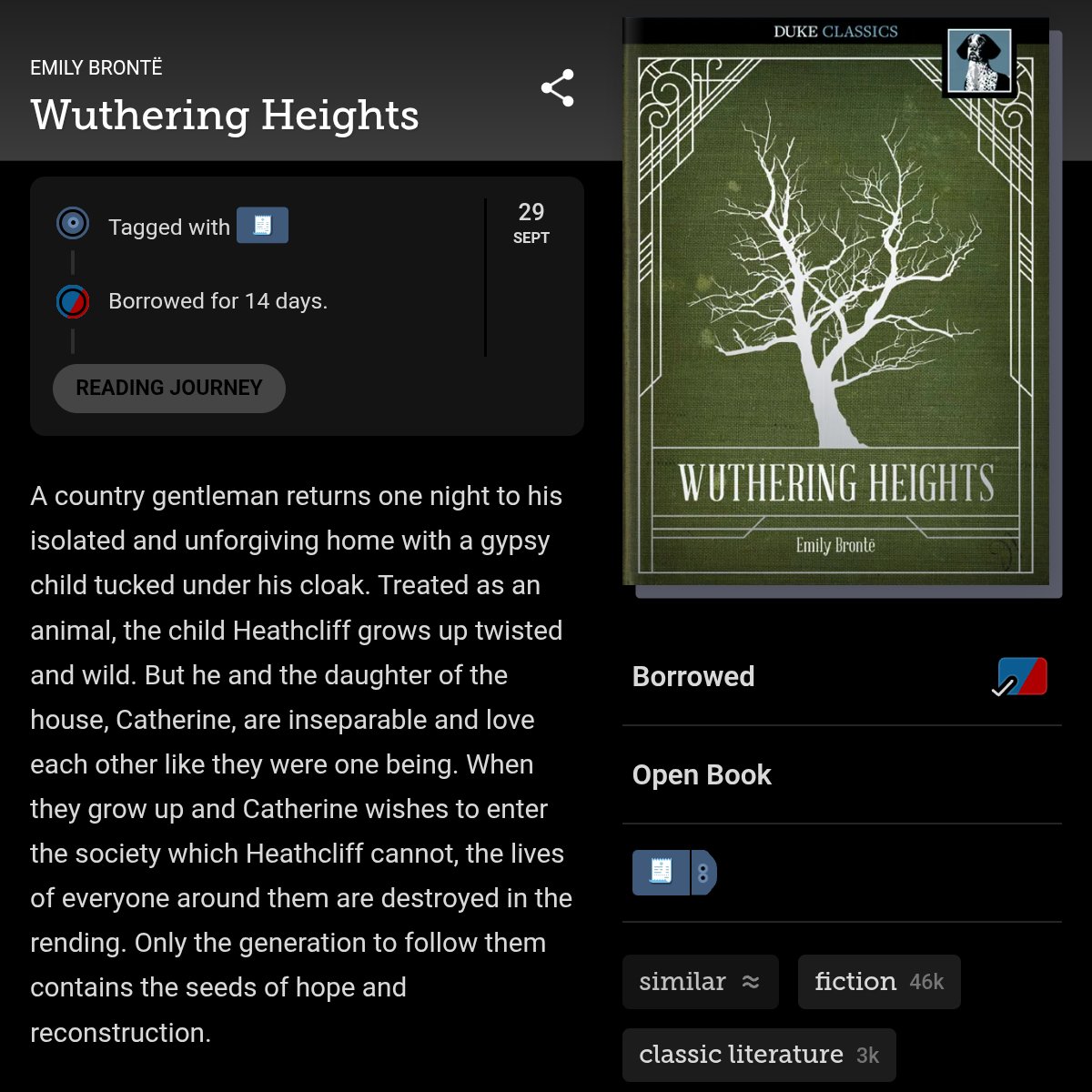 joernalbaca's tweet photo. @ — Current Read 

Wuthering Heights (Emily Brontë)
359 pages. https://t.co/6WjO4ST05G