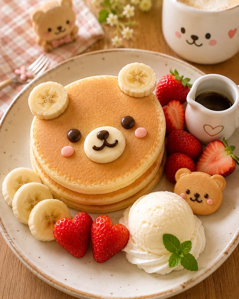 gimjuhui869166's tweet photo. かわいいクマが迎えてくれる 
朝のパンケーキ 🐻✨

ふわふわのパンケーキに 
くまの顔が描かれて、
ハートいちごとバナナが一緒です。

#くまパンケーキ #かわいい朝 #感性ブランチ https://t.co/tIevSuSv2w