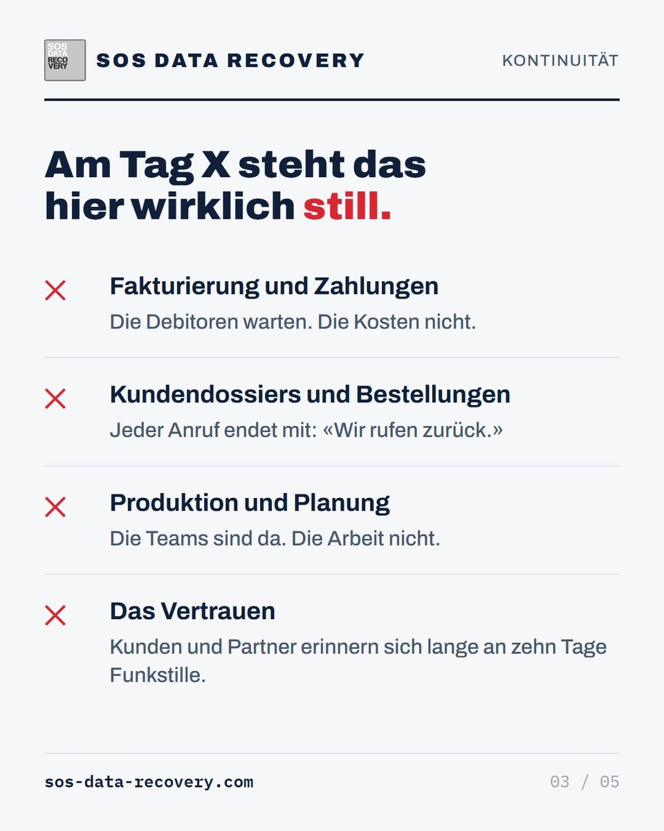 datarecovery_ch's tweet photo. Ihr Unternehmen ohne seine Daten: Wie lange hält es durch? Zwei Kürzel entscheiden: RPO (wie viele Daten verlieren) und RTO (wie lange stillstehen). Die meisten Geschäftsleitungen kennen sie nicht.
→ https://t.co/ZpVedjKXn8

#RTO #RPO #KMU https://t.co/dG1MPqxhzR