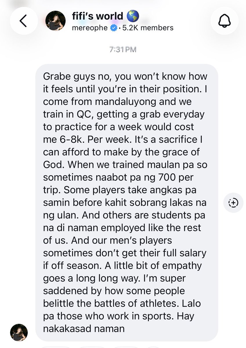 tj_canino's tweet photo. 🇵🇭FIFI SHARMA VIA IG BROADCAST CHANNEL:

“A little bit of empathy goes a long long way. I’m super saddened by how some people belittle the battles of athletes. Lalo pa those who work in sports.” https://t.co/qttmfU4jNj