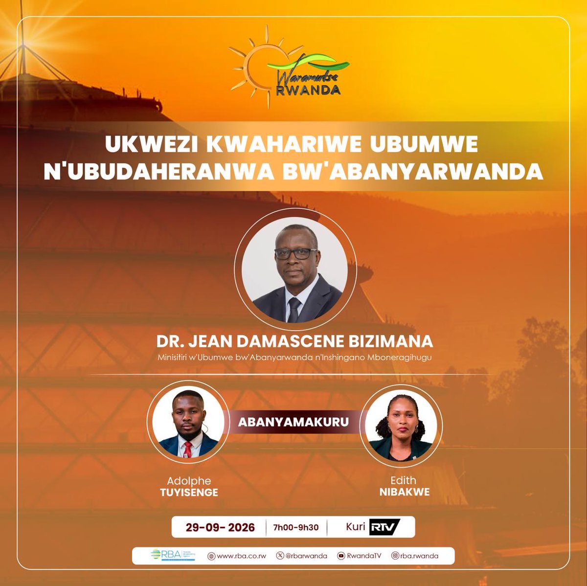 UnityClubRw's tweet photo. Kuki Ukwakira ari ukwezi kw’Ubumwe n’Ubudaheranwa? 
Dr. Bizimana Jean Damascène  Minisitiri w’Ubumwe bw’Abanyarwanda n’Inshingano Mboneragihugu ,arabidusobanurira.
Kurikira 👇🏻👇🏻👇🏻👇🏻

Link: https://t.co/bjjZt3NJvI https://t.co/f2dxE3gcii