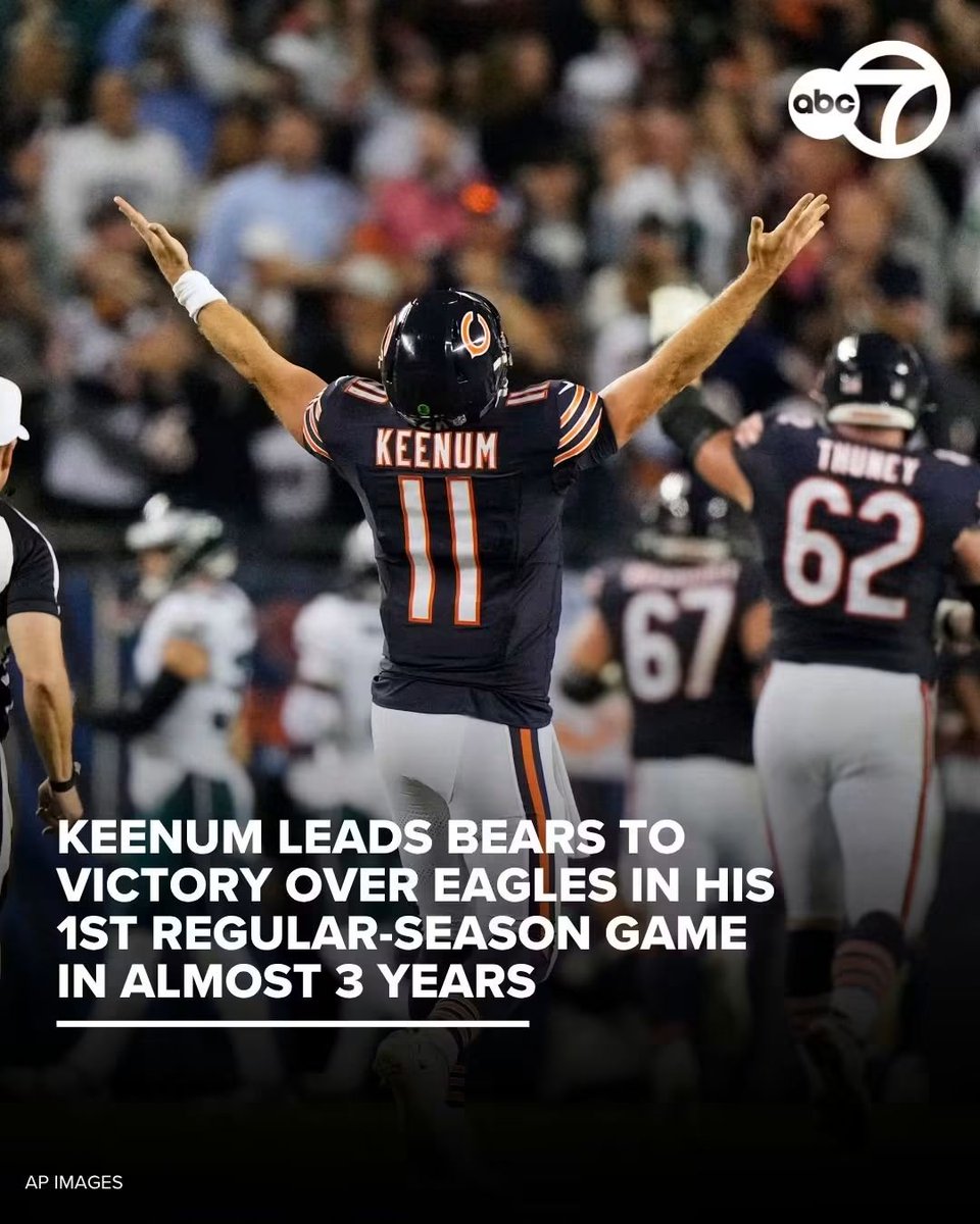 Toya3334L's tweet photo. Case Keenum passed for two touchdowns in his first start in almost three years, and the Chicago Bears shut down Jalen Hurts and the Philadelphia Eagles for a 27-7 victory. https://t.co/4Z8wyQaiGf https://t.co/gR62czfIxB