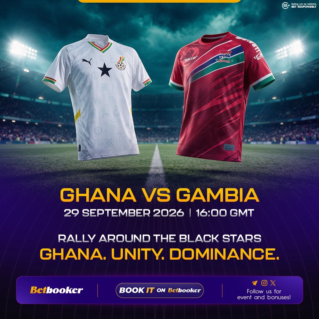 Betbooker's tweet photo. 🇬🇭🔥 BLACK STARS, IT’S GAME TIME!

Ghana vs Gambia🔥The boys are ready! ⚽👊🏾

Chale, back the Black Stars and place your bet on https://t.co/0vxMRQQpdO

📲 Book It on https://t.co/0vxMRQQpdO

🔞 T&amp;Cs apply. Bet Responsibly.

#Betbooker #BlackStars #Rapha #Ricky https://t.co/80lJaqYV0a