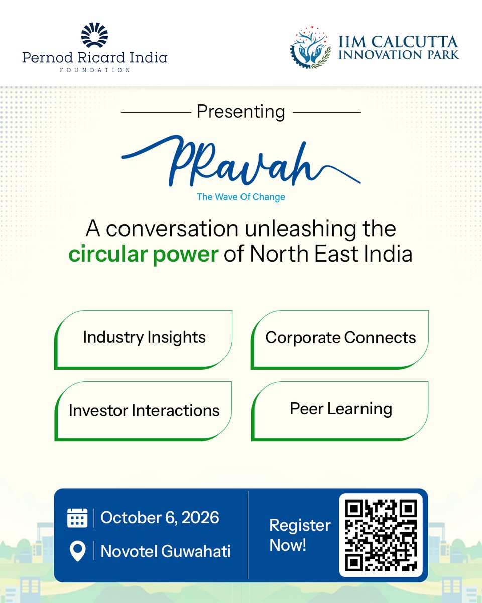 IIMCIP's tweet photo. #PRAVAH is bringing North East India’s green #startups, #ecosystem enablers &amp; #sustainability champions together to drive #circularinnovation.

Calling founders building a greener, more sustainable future!

Register: https://t.co/adSCsjjXVc

@PernodRicardIn https://t.co/vtE0ljn9HR