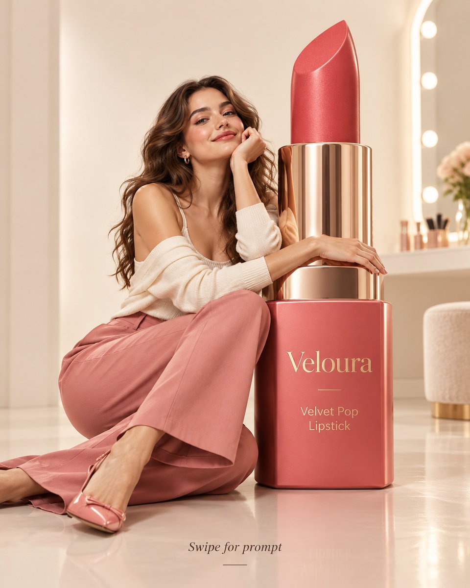 thexelta's tweet photo. What if your beauty product became bigger than the entire campaign? 💄✨

A simple lipstick turns into the main character with this oversized product concept. 

#fyp #trending #beautyads #giantproduct #aicreative https://t.co/GxxqoYIrOB