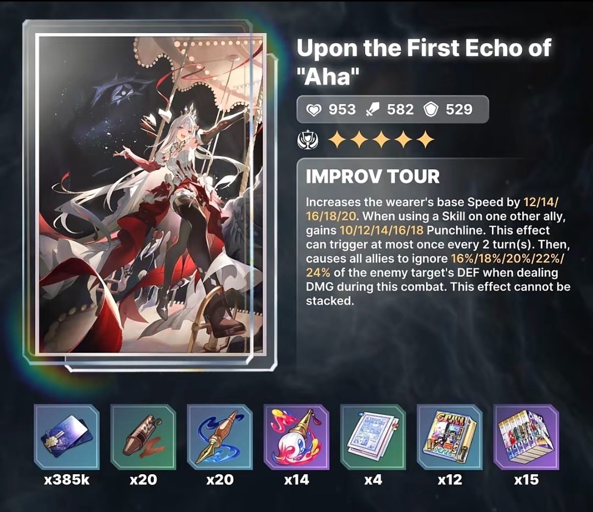 NihiluxCo's tweet photo. It’s time to start farming Ahalings! These are Aha’s materials for ascension and traces, and personal light cone.

Besides this, if you aant to farm relics as well, her BIS is the new relic set “Dreamlit Actor”, while the best planars are unfortunately locked behind 4.7. https://t.co/TmJSqI2YyT