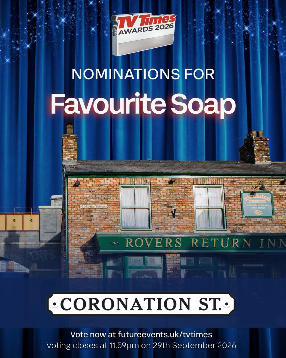 itvcorrie's tweet photo. It is your last chance to vote for this year's TV Times awards! Voting closes at midnight tonight. Click the link to vote all things Corrie 🤩✨
https://t.co/LFkResD3q3
#Corrie #TVTimes https://t.co/S1yBlnHI5P