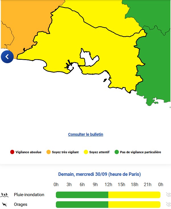 Image de Préfet de la région Provence-Alpes-Côte d'Azur - ⚠️Le département des #BouchesduRhone est placé en #vigilancejaune 🟡 #orages et #pluieInondation ⛈️☂