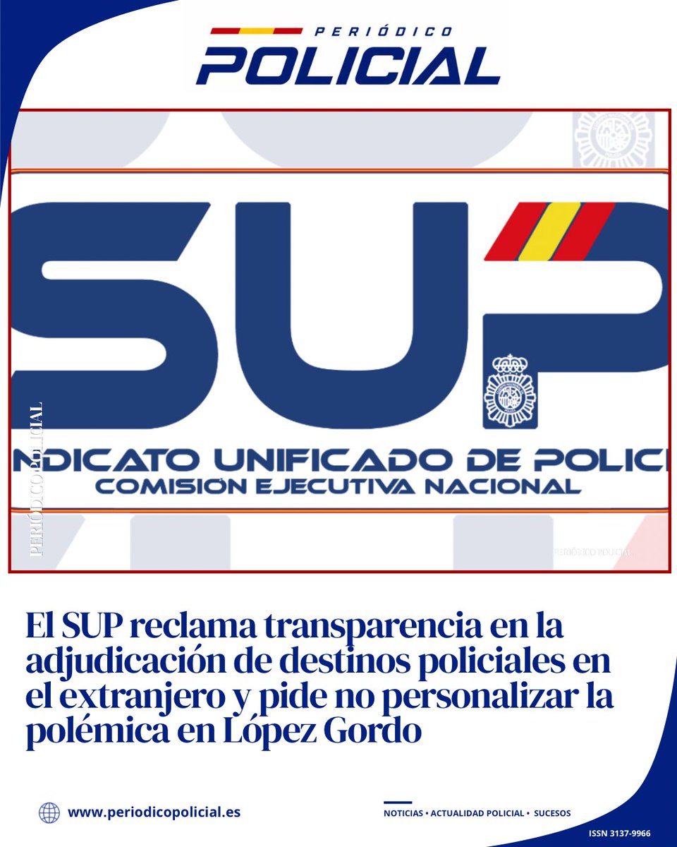 newspolicial's tweet photo. El SUP reclama transparencia en la adjudicación de destinos policiales en el extranjero y pide no personalizar la polémica en López Gordo.

https://t.co/hJOYPKfSDB

#policia #sup #policianacional #actualidad #noticias https://t.co/4CXFJPwH2b