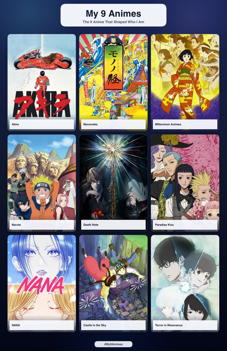 tsk5hm's tweet photo. 9 animes that shaped who i am 🤙🏻 https://t.co/adsW58Y2Ka
