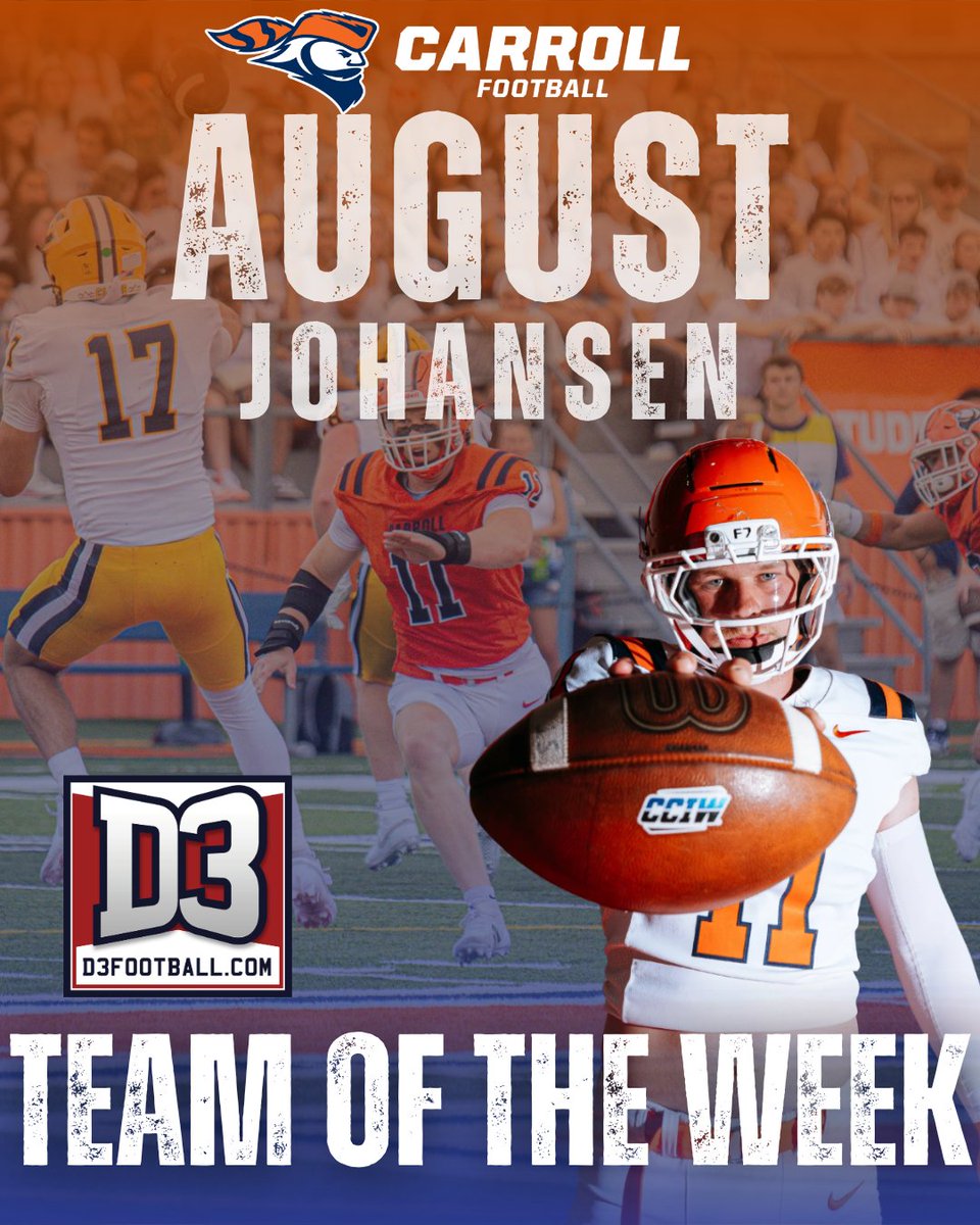 pio_athletics's tweet photo. NATIONAL HONOR!

After a dominant performance in Carroll's 20-0 Battle for the Old Musket victory, August Johansen has been named to the https://t.co/TEPyc3sxTR Team of the Week!

Johansen becomes the first Pioneer to earn https://t.co/TEPyc3sxTR the honors this season!

#GoPios https://t.co/OD93Jyc8Ho