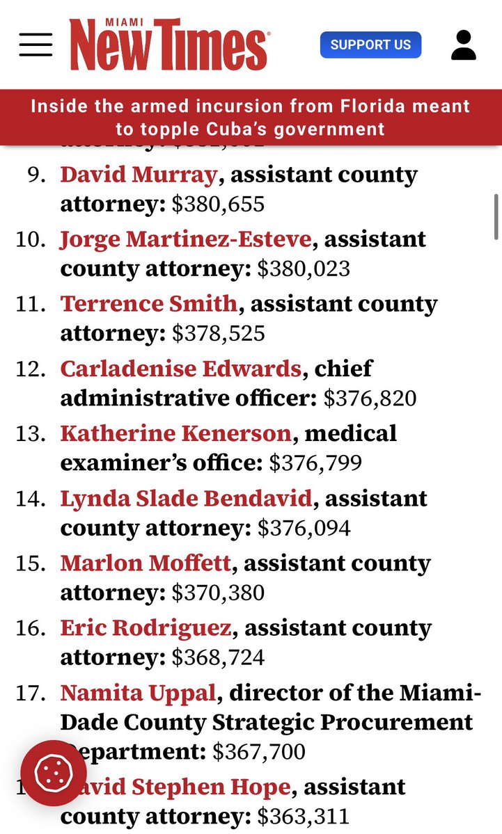 ReOpenChris's tweet photo. In Miami you have multiple Assistant County Attorneys making over $350,000.

The County Attorney herself makes $450,000.

The Director of Water and Sewer makes $416,000

And they cry that they won’t survive if Amendment 3 passes 🥴 https://t.co/TVS31oSSnj