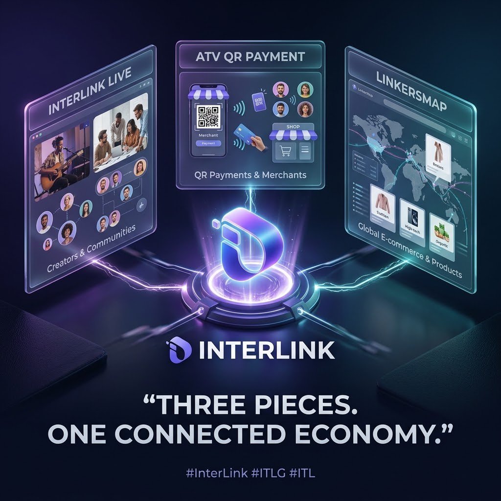 Iukhan1122's tweet photo. Three products, one seamless ecosystem. Discover how INTERLINK LIVE, ATV QR PAYMENT, and LINKERSMAP unite creators, merchants, and global e-commerce into a single connected economy.
​“THREE PIECES. ONE CONNECTED ECONOMY.”
​#InterLink #ITLG #ITL https://t.co/XG1mbUhoXb