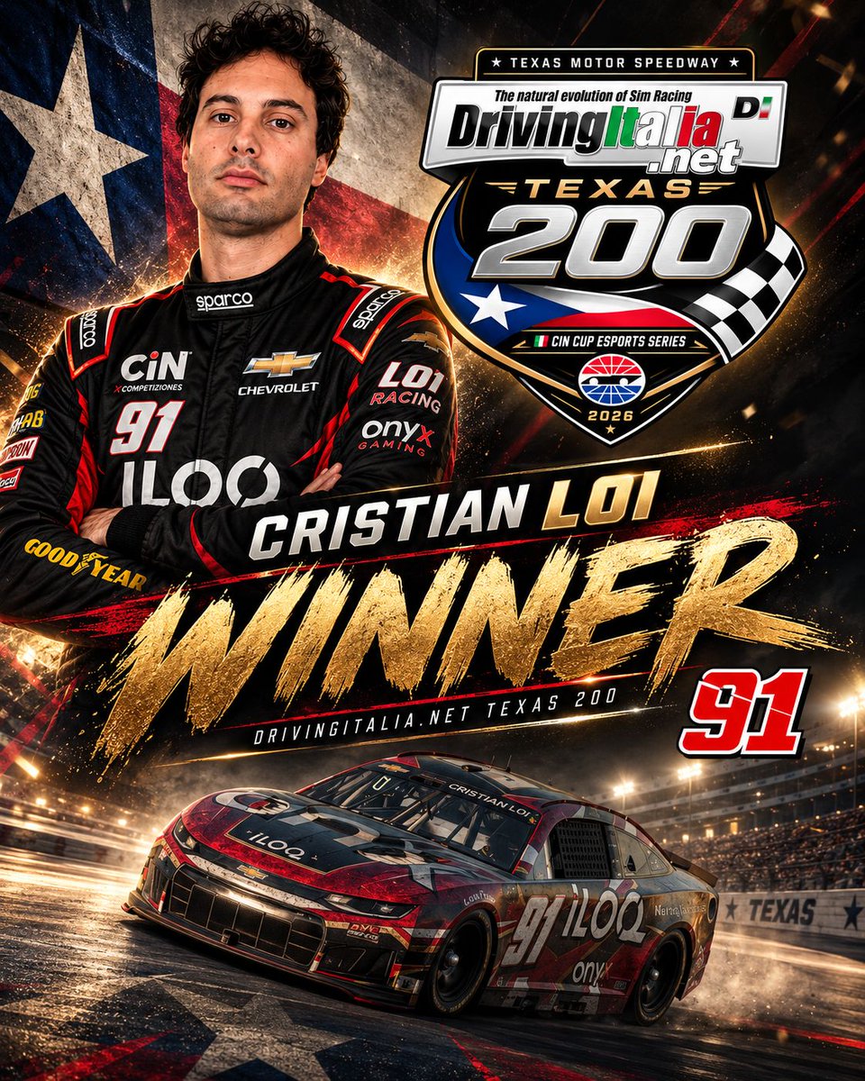 cin_cup's tweet photo. TRE LUNEDร. TRE VITTORIE.
๐ Post-gara completo:
https://t.co/XH3d24PzB0
#CINCup #CINCupeSportsSeries #CristianLoi #Texas #BrakelessRacingTeam #iRacing #SimRacing #NASCAR https://t.co/Mf10WUyj4X