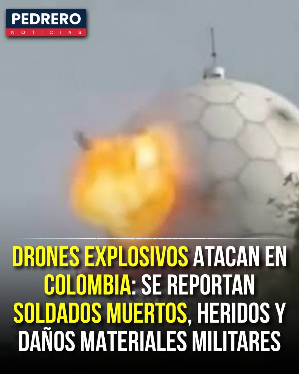 YosoyPedrero's tweet photo. 🚨 OJO | DRONES EXPLOSIVOS ATACAN EN COLOMBIA: SE REPORTAN SOLDADOS MUERTOS, HERIDOS Y DAÑOS MATERIALES
En los últimos días, grupos armados ilegales en Colombia han intensificado el uso de drones cargados con explosivos para atacar instalaciones militares y policiales en varias regiones del país. Los ataques han dejado un saldo de al menos cinco militares muertos y más de una decena de heridos, además de daños en infraestructura estratégica.

En el Catatumbo, región del noreste del país, un ataque con al menos 20 drones cargados de explosivos contra un cantón militar en Ocaña dejó dos militares muertos y cinco heridos. El hecho fue atribuido al Frente Camilo Torres Restrepo del ELN. Días después, otro ataque contra un puesto militar en la misma zona elevó la cifra a tres soldados fallecidos.

En el Cauca, la violencia con drones también ha escalado. El 11 de septiembre, seis soldados resultaron heridos en Caldono tras un ataque atribuido al Frente Dagoberto Ramos de las disidencias de las Farc. Días después, en zona rural de El Tambo, el soldado profesional Idel José Torres Herrera murió durante un ataque con drones y armas de largo alcance. El Ejército denunció que los atacantes sustrajeron su cuerpo, impidiendo su recuperación, y solicitó la intervención del CICR para facilitar la entrega digna del cadáver.

Otros hechos relevantes incluyen un ataque con drones contra la Estación de Policía de Aguachica (Cesar) la noche del 24 de septiembre, que no dejó heridos pero sí daños materiales. El 16 de septiembre, un dron impactó contra el radar 3D de la Aeronáutica Civil en Candelaria (Valle del Cauca), infraestructura clave para la vigilancia aérea y la navegación en la región. El 23 de septiembre, el Resguardo Indígena de Chimborazo (Morales, Cauca) denunció que explosivos lanzados desde drones afectaron su territorio mientras se realizaba la entrega de cinco civiles retenidos por disidencias.