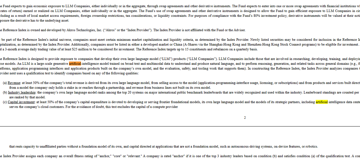 Na1_N1ako's tweet photo. Wall Street just filed a new main AI ETF in an SEC filing with the ticker “LLMA”

crypto had INUs, AI now has a "LLMA" (LLAMA)

and the entire fund is built around companies developing their own LLMs

https://t.co/Du7HbUvZ6o https://t.co/pNIqUhy29z