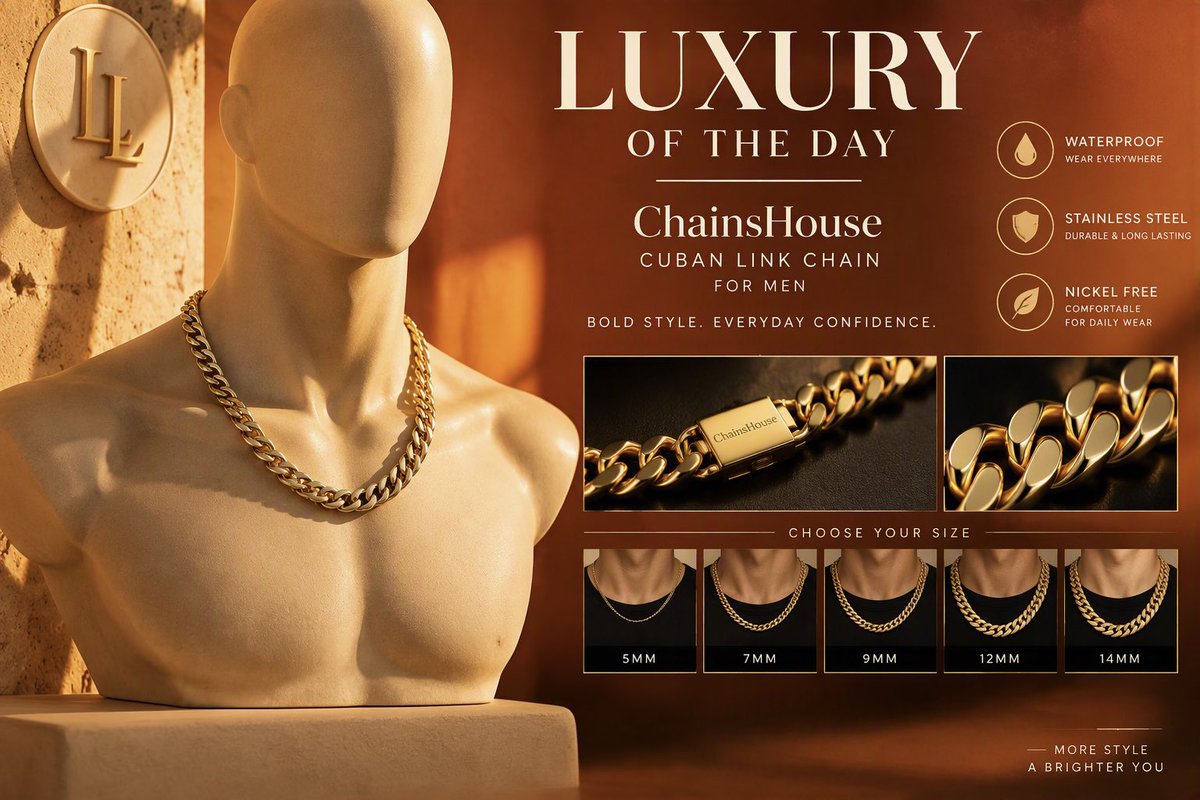 luceeluxe's tweet photo. Look expensive. Keep the wallet calm. 😂✨
Today’s Luxury of the Day: Cuban Link Chain ⛓️
🛍️ https://t.co/Dd0yDDtyRU

#AffordableLuxury #MensStyle #LuceELuxe🛍️ #CubanLink #Jewelry #GoldChain #LuxuryFinds 

Explore, Apollo's Edit.
Luce &amp; Luxe Co. 👉 https://t.co/suWcMdfrcR https://t.co/YPxHyZuuwg