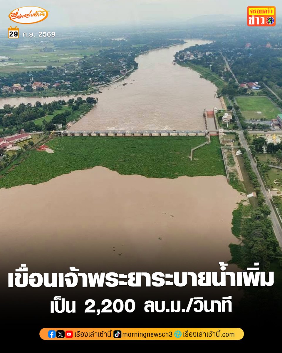 MorningNewsTV3's tweet photo. กรมชลประทาน ปรับเพิ่มการระบายเขื่อนเจ้าพระยา ทยอยแบบขั้นบันได 2,000 - 2,200 ลบ.ม./วินาที แจ้งเตือน 11 จังหวัดลุ่มน้ำเจ้าพระยา เฝ้าระวังใกล้ชิด

อ่านข่าว : https://t.co/l6BzX1aXie

#เรื่องเล่าเช้านี้ #ครอบครัวข่าว3 #ข่าวสังคม https://t.co/okPK6BOy9s