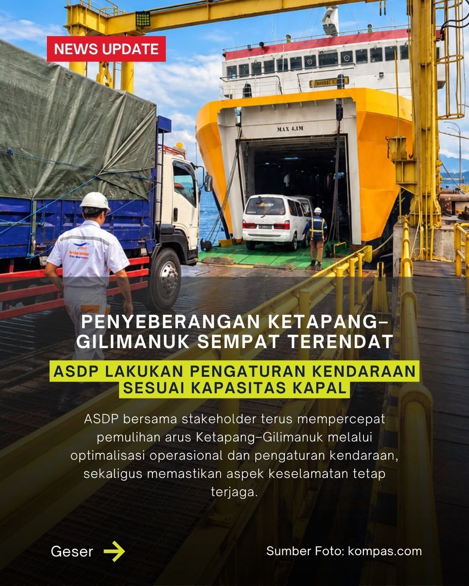 tariaulya28's tweet photo. Penyeberangan Ketapang–Gilimanuk sempat tersendat akibat aksi blokade pengemudi truk dan kepadatan kendaraan angkutan barang. ASDP bersama pihak terkait terus melakukan pengaturan distribusi kendaraan sesuai kapasitas kapal dengan tetap mempertimbangkan kondisi perairan dan https://t.co/X9BO5Mg0BD