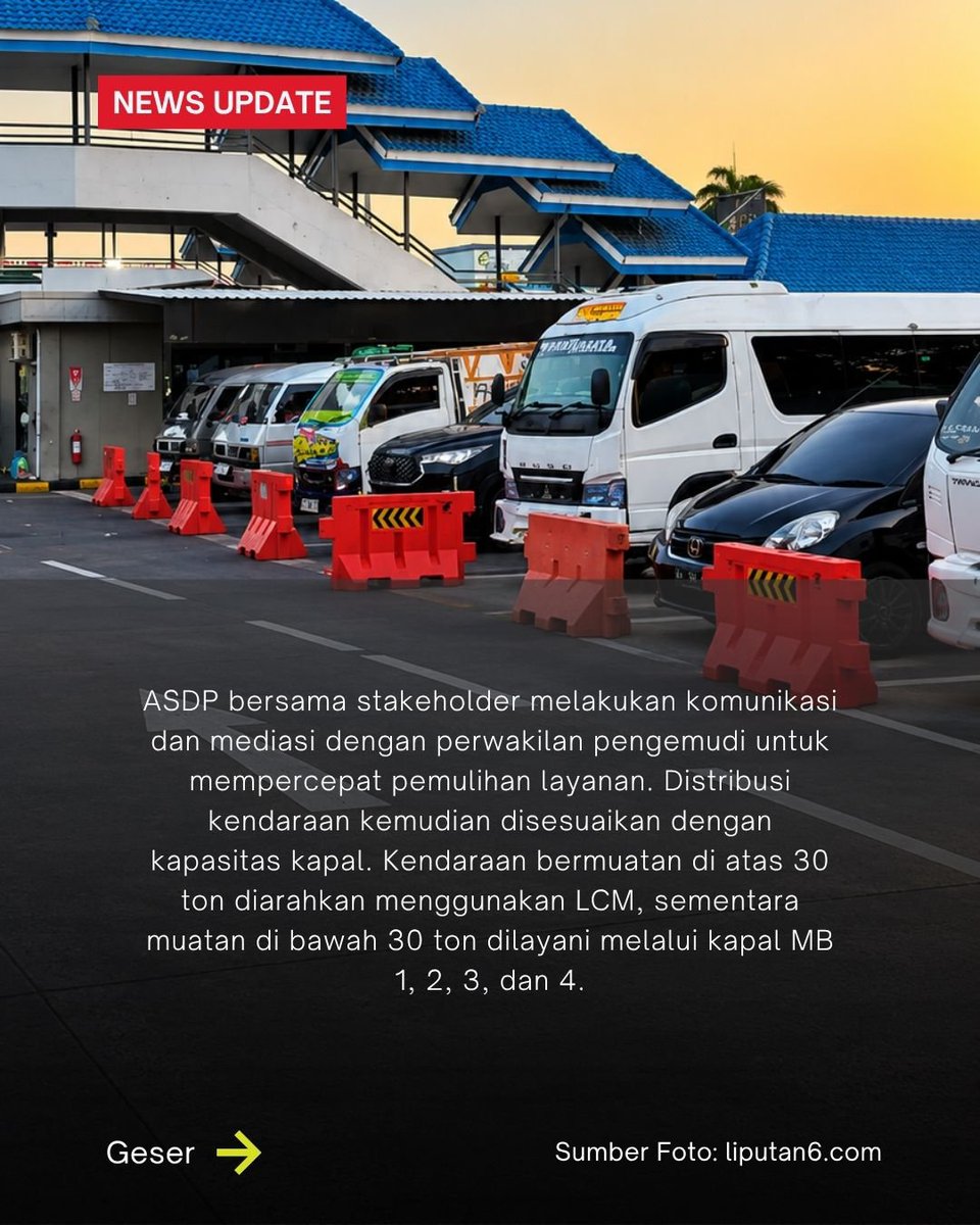 tariaulya28's tweet photo. Penyeberangan Ketapang–Gilimanuk sempat tersendat akibat aksi blokade pengemudi truk dan kepadatan kendaraan angkutan barang. ASDP bersama pihak terkait terus melakukan pengaturan distribusi kendaraan sesuai kapasitas kapal dengan tetap mempertimbangkan kondisi perairan dan https://t.co/X9BO5Mg0BD