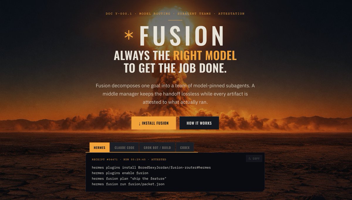 JordanRosneberg's tweet photo. One model can't do every job. 

That’s why I built Fusion, a model router that treats AI like a team of specialists instead of forcing one model to handle every part of a conversation.

🧵 AI has changed how I work, and I wanted to give something useful back. https://t.co/gTX0RzZg9W