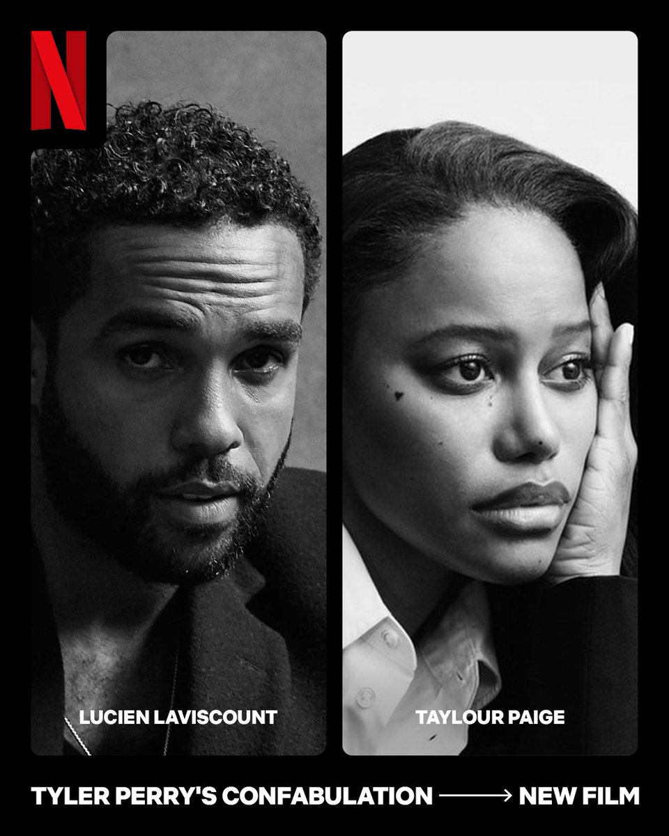 netflix's tweet photo. Lucien Laviscount and Taylour Paige will star in Tyler Perry's CONFABULATION.

Haunted by his past and struggling with reality, a firefighter risks everything to rescue his high school sweetheart from her powerful husband. Only for the truth to unravel in a shocking twist. https://t.co/l5bNieMRCs