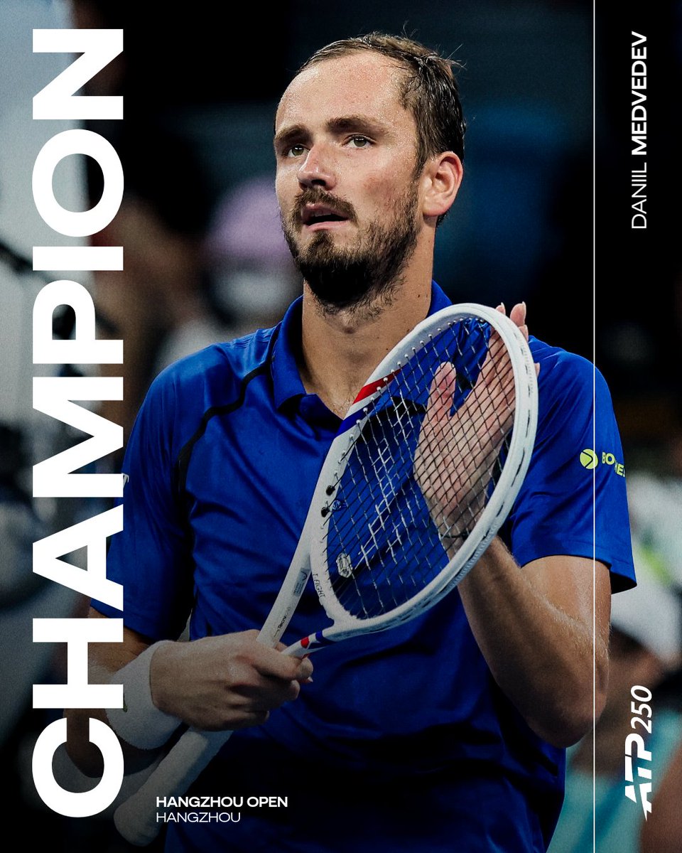 atptour's tweet photo. DANIIL CONQUERS HANGZHOU 💎

@DaniilMedwed gets the better of his great friend Rublev 7-5, 6-4! 

@HangzhouOpen | #HangzhouOpen https://t.co/q1FvrxTbHS