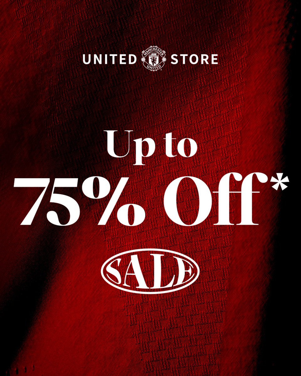 ManUtd's tweet photo. Get up to 75% off a huge selection of products at United Store 🔥👇