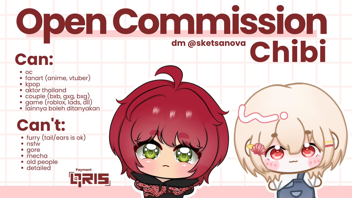 sketsanova's tweet photo. [rt &amp; like are very appreciated]
— OPEN CHIBI COMMISSION!!
🇮🇩 only
 
yang berminat bisa ketuk dm yaa, and please tag us after sending a dm_<

*kindly check our bio for portofolio and qrt for slot update
#chibicommission #commission #zonauang #art #bealanja #chibi #opencommission https://t.co/C4pNdcHaJN