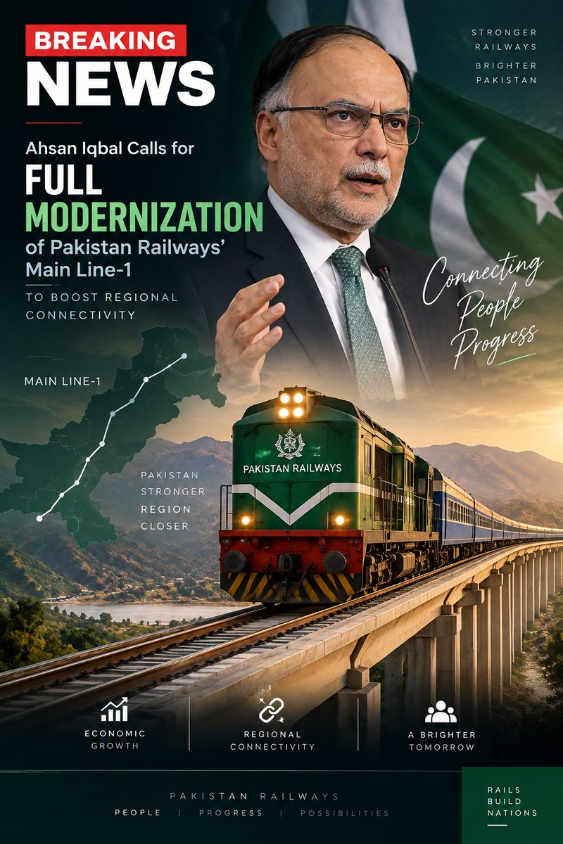 sabtainhai78448's tweet photo. 🚨BREAKING: Ahsan Iqbal Calls for Full Modernization of Pakistan Railways’ Main Line-1 to Boost Regional Connectivity. https://t.co/cAhZOOwJWd