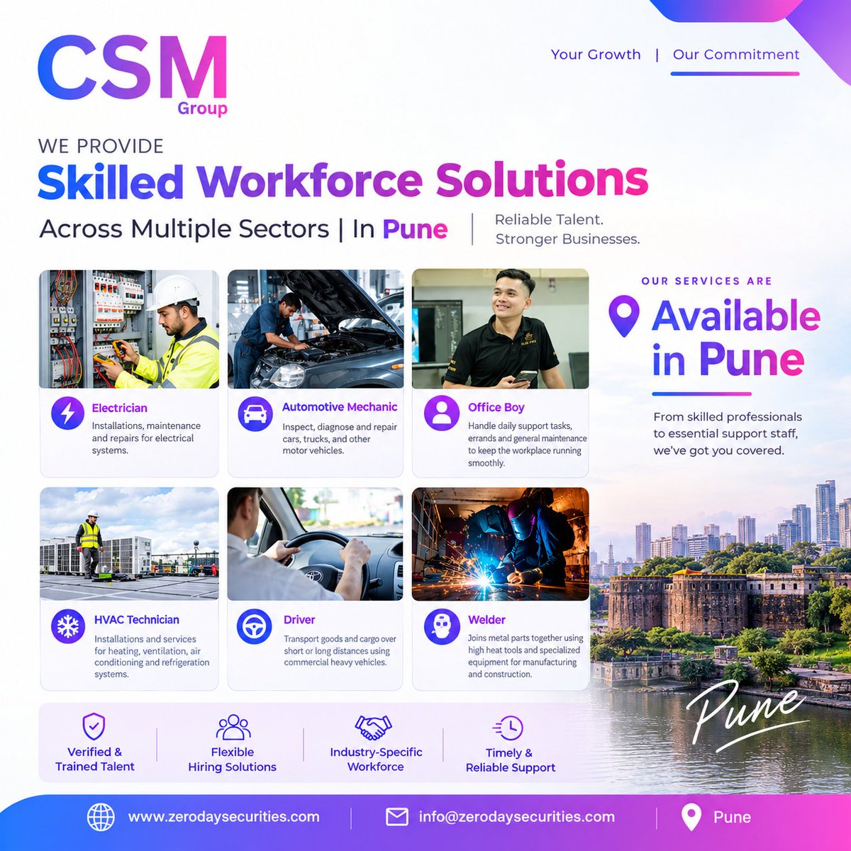 CsmGroup001's tweet photo. 🚀 Skilled Workforce Solutions in Pune

Need reliable staff for your business? We provide workforce solutions!
🌐 https://t.co/jRatZSMezQ
📩 info@zerodaysecurities.com
Reliable Talent. Stronger Businesses.
#Staffing #Hiring #WorkforceSolutions #Pune #Recruitment #SkilledWorkforce https://t.co/vc71noPyZR
